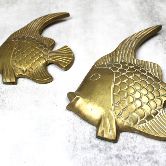 Vintage Brass Fish Wall Decor Pair – Made in India Mid Century Boho Coastal Wall - Picture 4 of 11